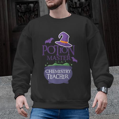 Chemistry Teacher Halloween Shirt School POTION MASTER Men Graphic Sweatshirt - teacherstshirts.com UK