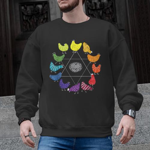Chicken Themed Color Wheel Educational Art Teacher Artist Men Women Girls Kids Men Graphic Sweatshirt - teacherstshirts.com