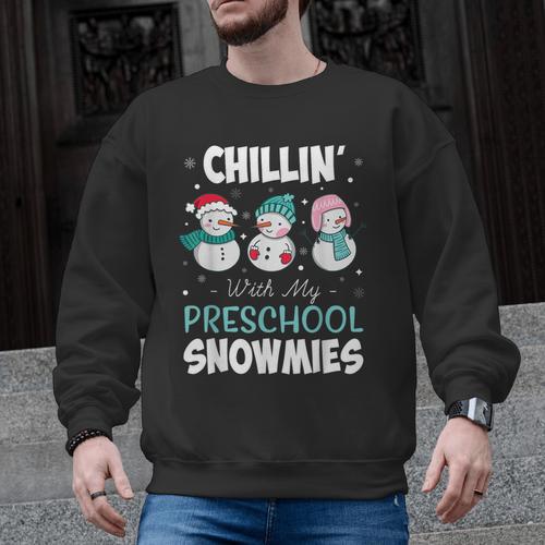Chillin' With My Preschool Snowmies Teacher Christmas Men Women Kids Men Graphic Sweatshirt - teacherstshirts.com DE