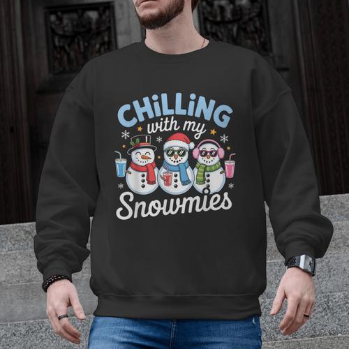Chillin With My Snowmie Women Christmas Snowman Teacher Snow Men Graphic Sweatshirt - teacherstshirts.com DE