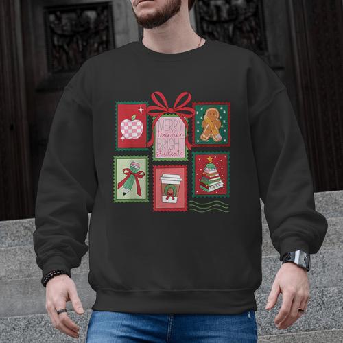Christmas Teacher Stamps Men Graphic Sweatshirt - teacherstshirts.com AU