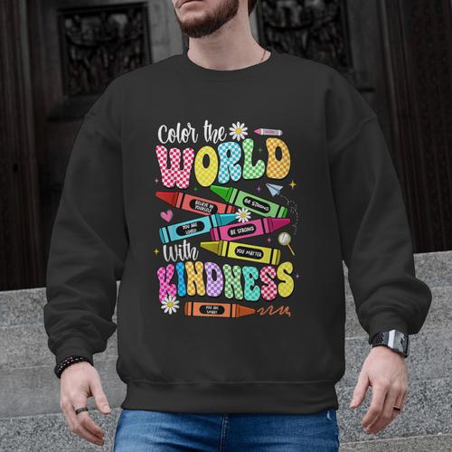 Color The World With Kindness Teacher Back To School Men Graphic Sweatshirt - teacherstshirts.com