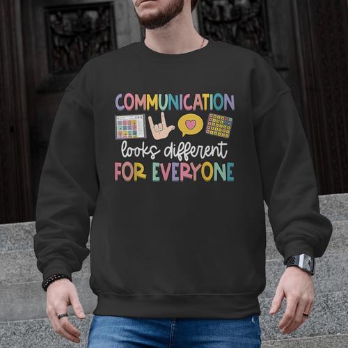 Communication Looks Different Tee Shirt Kids -Adults Teacher Animal Print Small Short Sleeve Classic Fit Crew Neck Polyester 100 Men Graphic Sweatshirt - teacherstshirts.com UK