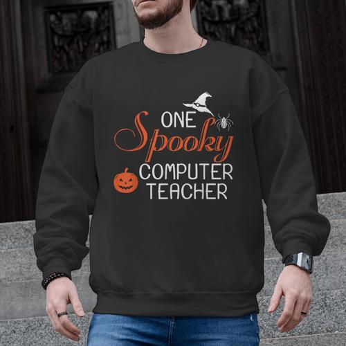 Computer Teacher Halloween Spooky Men Women Kids Men Graphic Sweatshirt - teacherstshirts.com CA