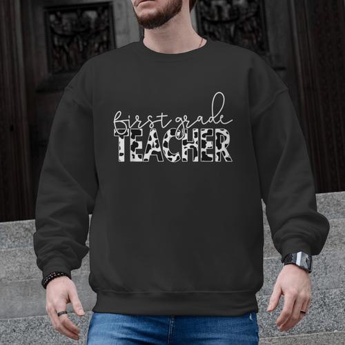 Cow Print For Elementary School First Grade Teachers Men Graphic Sweatshirt - teacherstshirts.com