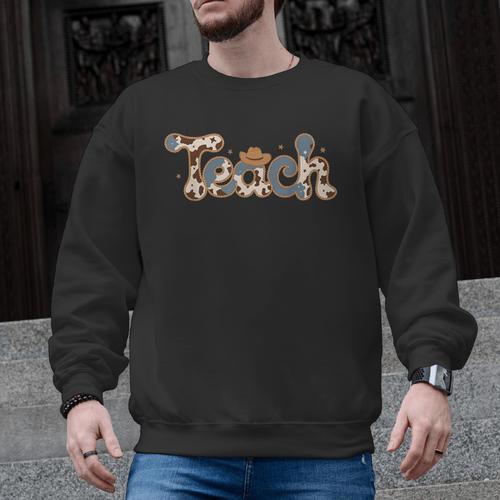 Cowhide Teacher Hat Cowboy Western Teacher Back To School Men Graphic Sweatshirt - teacherstshirts.com AU