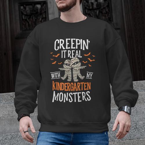 Creepin It Real Kindergarten Monsters Halloween Teacher Men Graphic Sweatshirt - teacherstshirts.com UK