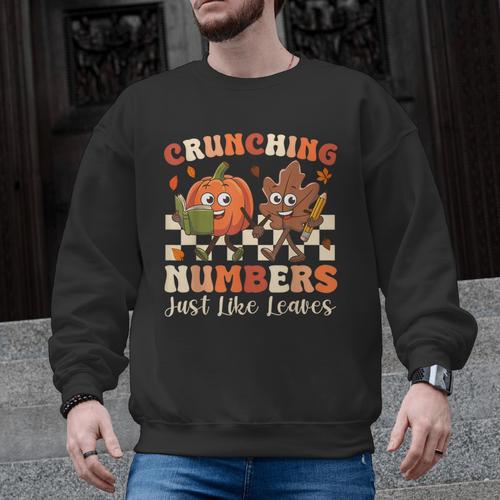 Crunching Numbers Just Like Leaves Pumpkin Fall Teacher Men Graphic Sweatshirt - teacherstshirts.com UK