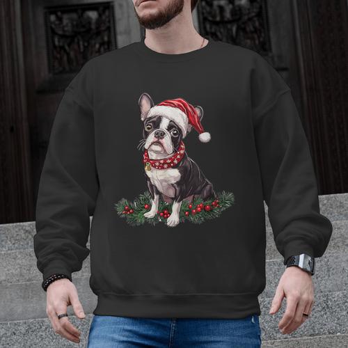Cute Boston Terrier Dog Christmas Merry X-Mas Graphic Men Graphic Sweatshirt - Bostonterriersmerch.com