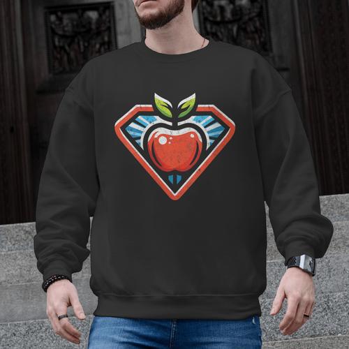 Cute Distressed Super Teacher Superhero Apple Men Graphic Sweatshirt - teacherstshirts.com UK