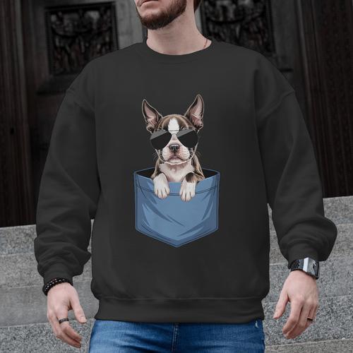 Cute Pocket Boston Terrier Lover Dog Mom Men Graphic Sweatshirt - Bostonterriersmerch.com