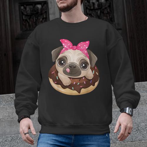 Cute Pug Shirt Donut Girls Dog Men Graphic Sweatshirt - Bostonterriersmerch.com