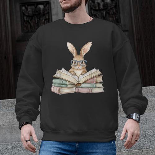 Cute Reading Bunny Glasses Books Bookworm Reader Teacher Men Graphic Sweatshirt - teacherstshirts.com UK