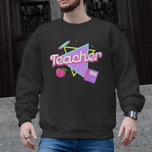 Cute Teacher Shirt 80's 90's Style Retro Old School Teacher For Men Women Men Graphic Sweatshirt - teacherstshirts.com CA