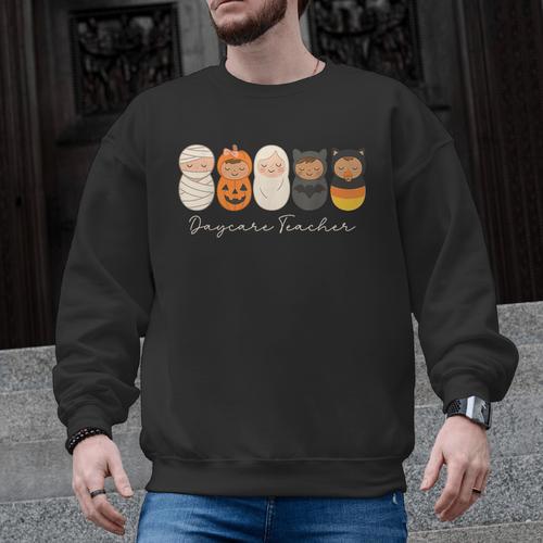 Daycare Teacher Halloween Infant Squad Spooky Childcare Fall Men Graphic Sweatshirt - teacherstshirts.com UK