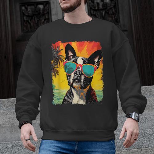 Dog Boston Terrier Hawaiian Men Graphic Sweatshirt - Bostonterriersmerch.com