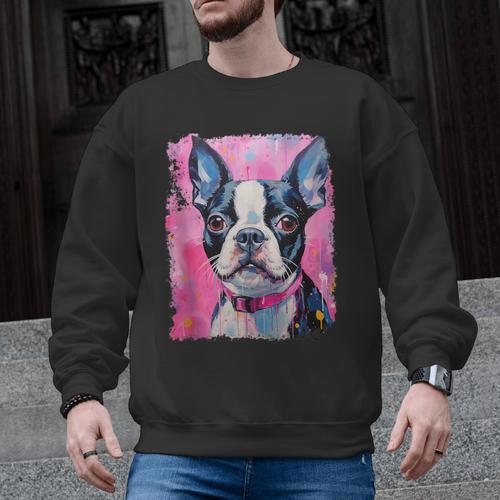 Dog Pink Boston Terrier Men Graphic Sweatshirt - Bostonterriersmerch.com