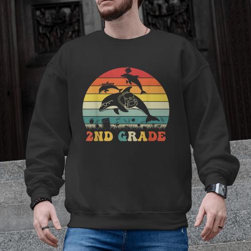 Dolphin Second Grade Back To School Teacher Student Men Graphic Sweatshirt - teacherstshirts.com UK