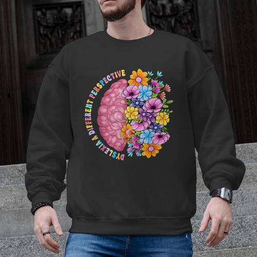 Dyslexia Different Perspective Reading Brain Floral Teacher Men Graphic Sweatshirt - teacherstshirts.com