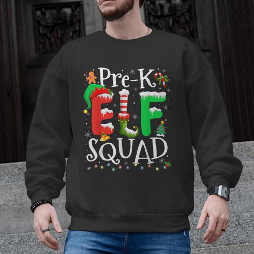 Elf Squad Pre-k Teacher Christmas Child Xmas Men Graphic Sweatshirt - teacherstshirts.com