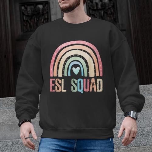ESL Squad Teacher Crew Team Back To School English Rainbow Men Graphic Sweatshirt - teacherstshirts.com UK