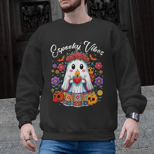 Espooky Vibes Maestra Halloween Spanish Mexican Teacher Men Graphic Sweatshirt - teacherstshirts.com CA
