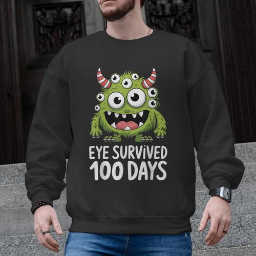 Eye Survived 100 Days Of School Monster Lover Teacher Kids Men Graphic Sweatshirt - teacherstshirts.com