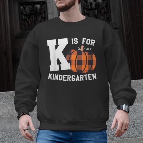Fall Kindergarten Teacher K Is For Buffalo Plaid Pumpkin Men Graphic Sweatshirt - teacherstshirts.com