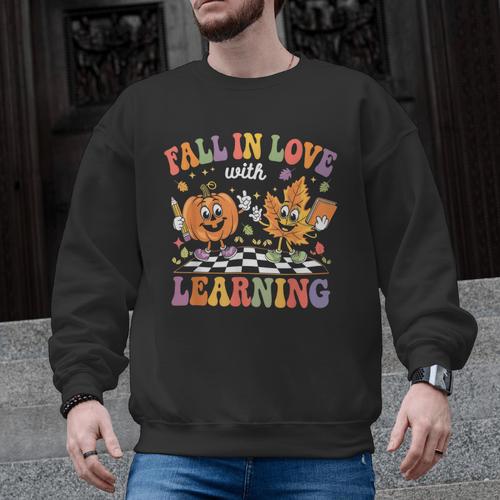 Fall In Love With Learning Autumn Fall Season Teacher Men Graphic Sweatshirt - teacherstshirts.com AU