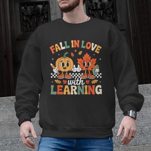 Fall In Love With Learning Shirt Autumn Thanksgiving Teacher Men Graphic Sweatshirt - teacherstshirts.com