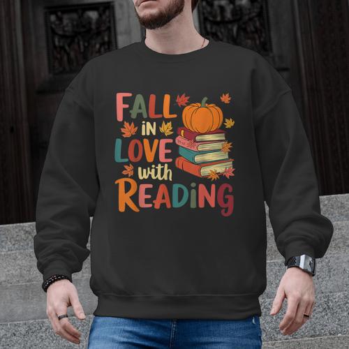 Fall In Love With Reading Autumn Thanksgiving Shirt Teacher Men Graphic Sweatshirt - teacherstshirts.com AU