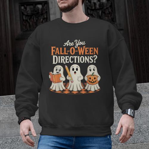 Are You Fall O Ween DirectionsRetro Teacher Halloween Ghost Men Graphic Sweatshirt - teacherstshirts.com UK