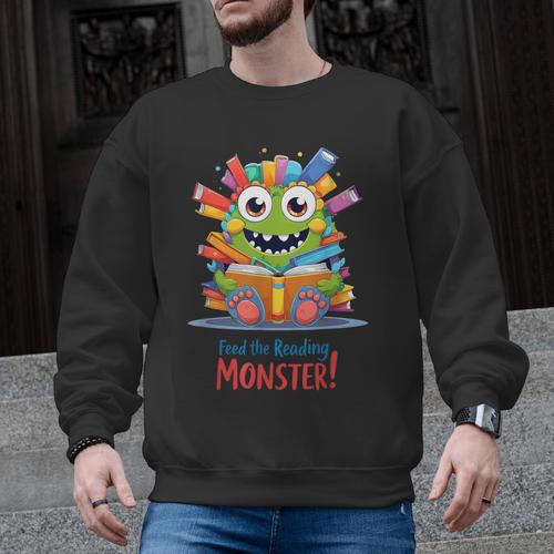 Feed The Reading Monster Halloween Teacher Men Graphic Sweatshirt - teacherstshirts.com AU