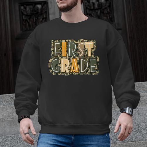 First 1St Grade Camo Camouflage Boy Teacher Back To School Men Graphic Sweatshirt - teacherstshirts.com