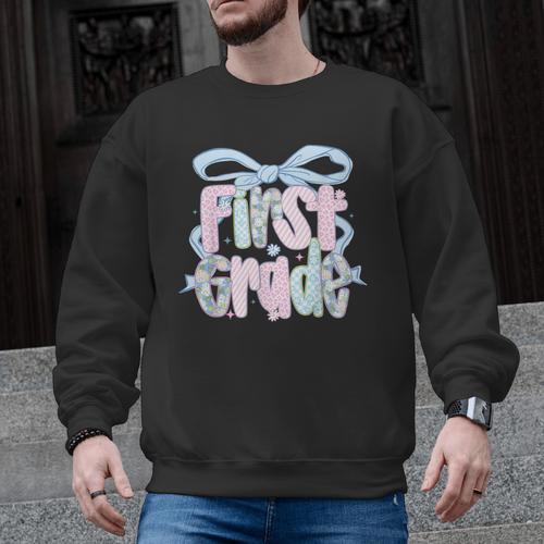 First Grade Coquette Bow Girls Teacher Team 1st Grade Squad Men Graphic Sweatshirt - teacherstshirts.com AU