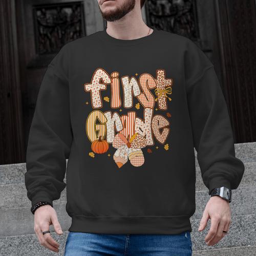 First Grade Fall Floral Coquette Bow Teachers Students Men Graphic Sweatshirt - teacherstshirts.com AU