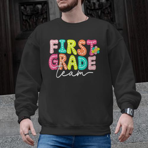 First Grade Team Teacher Back To School 1st Grade Squad Kids Men Graphic Sweatshirt - teacherstshirts.com AU