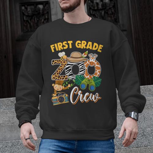 First Grade Zoo Field Trip Squad Matching Teacher Students Men Graphic Sweatshirt - teacherstshirts.com CA
