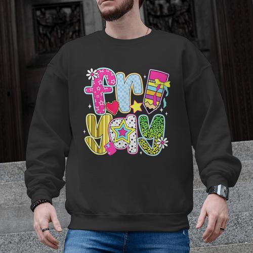 Fri-Yay Happy Friday Weekend Teacher Back To School Men Graphic Sweatshirt - teacherstshirts.com AU