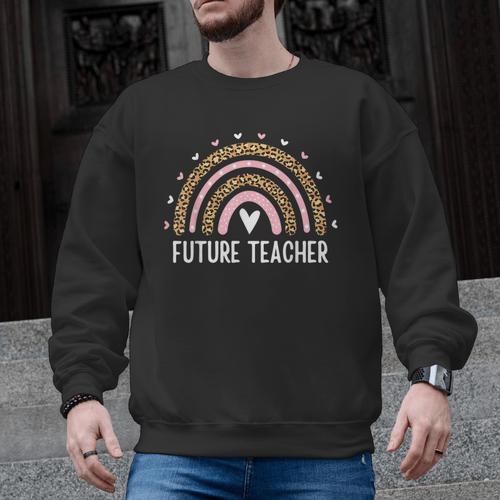 Future Teacher Kids Youth Girls Leopard Rainbow Women Men Graphic Sweatshirt - teacherstshirts.com DE