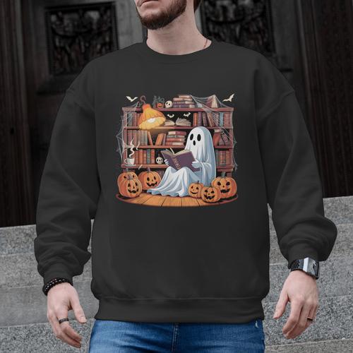 Ghost Book Reading Halloween Books Lover Teacher Men Graphic Sweatshirt - teacherstshirts.com AU