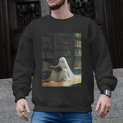 Ghost Library Halloween Book Reading Books Lover Teacher Men Graphic Sweatshirt - teacherstshirts.com AU