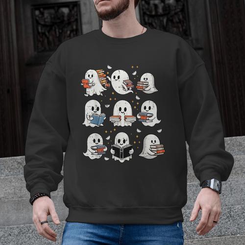 Ghosts With Books Library Halloween Men Women Kids Teacher Men Graphic Sweatshirt - teacherstshirts.com
