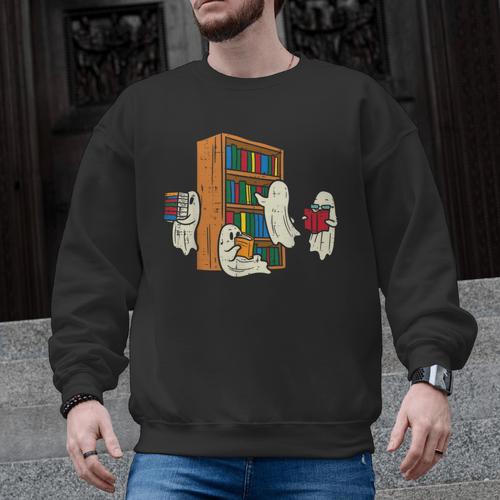 Ghosts Reading Books Teacher Halloween Librarian Boooks Men Graphic Sweatshirt - teacherstshirts.com DE