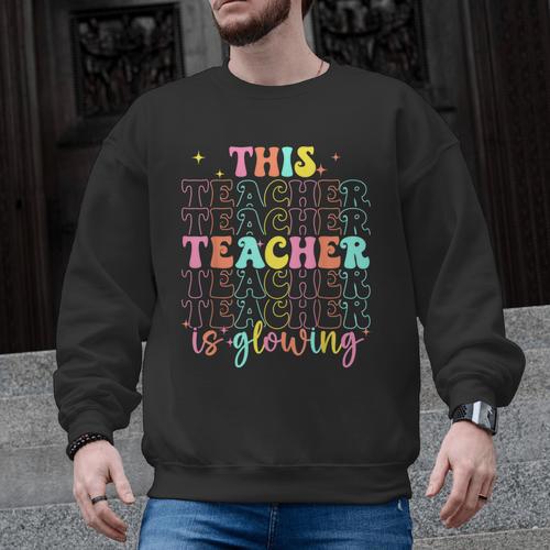 Groovy This Teacher Is Glowing Hello Summer End Of School Men Graphic Sweatshirt - teacherstshirts.com