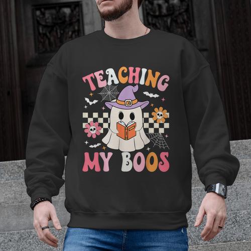 Groovy Teaching My Boos Teacher Ghost Halloween Teacher Men Graphic Sweatshirt - teacherstshirts.com AU