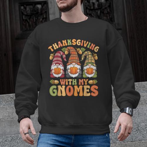 Groovy Thanksgiving With My Gnomie Women Teacher Fall Gnome Men Graphic Sweatshirt - teacherstshirts.com UK