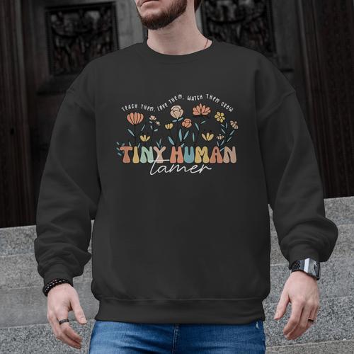 Groovy Tiny Human Tamer Floral Kindergarten Teacher Men Graphic Sweatshirt - teacherstshirts.com