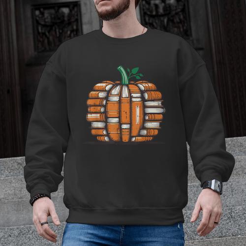 Halloween Books Pumpkin Reading Teacher Fall Men Women Men Graphic Sweatshirt - teacherstshirts.com AU