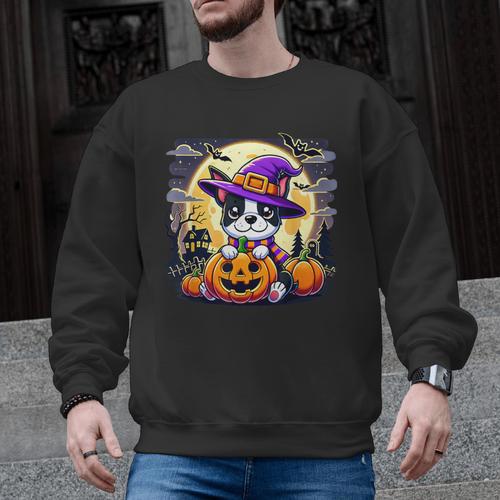 Halloween Boston Terrier Dog Breed With Jack O' Lantern Art Men Graphic Sweatshirt - Bostonterriersmerch.com
